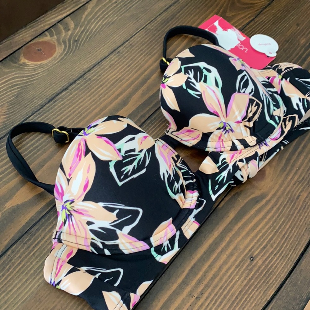 Padded Black Floral Bikini Top